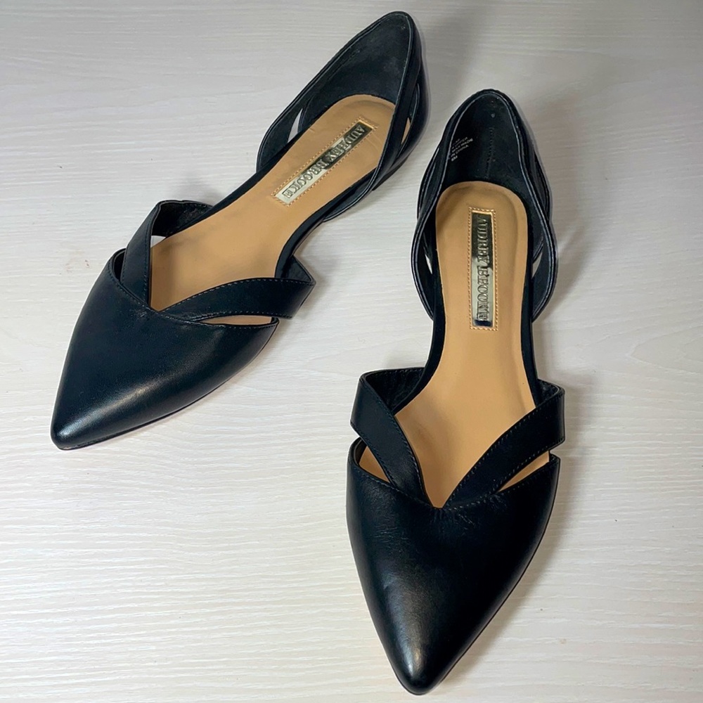NWOT Audrey Brooke Nary Point Toe Cut Out Ballet Flat Slide Casual Leather Shoes